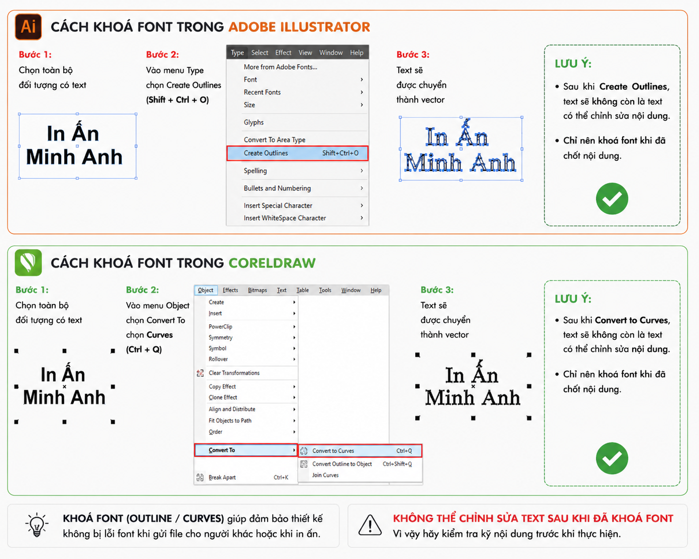 Cách Khóa Font Trong Adobe Illustrator (AI) Và CorelDRAW Để Không Bị Lỗi Font Khi In