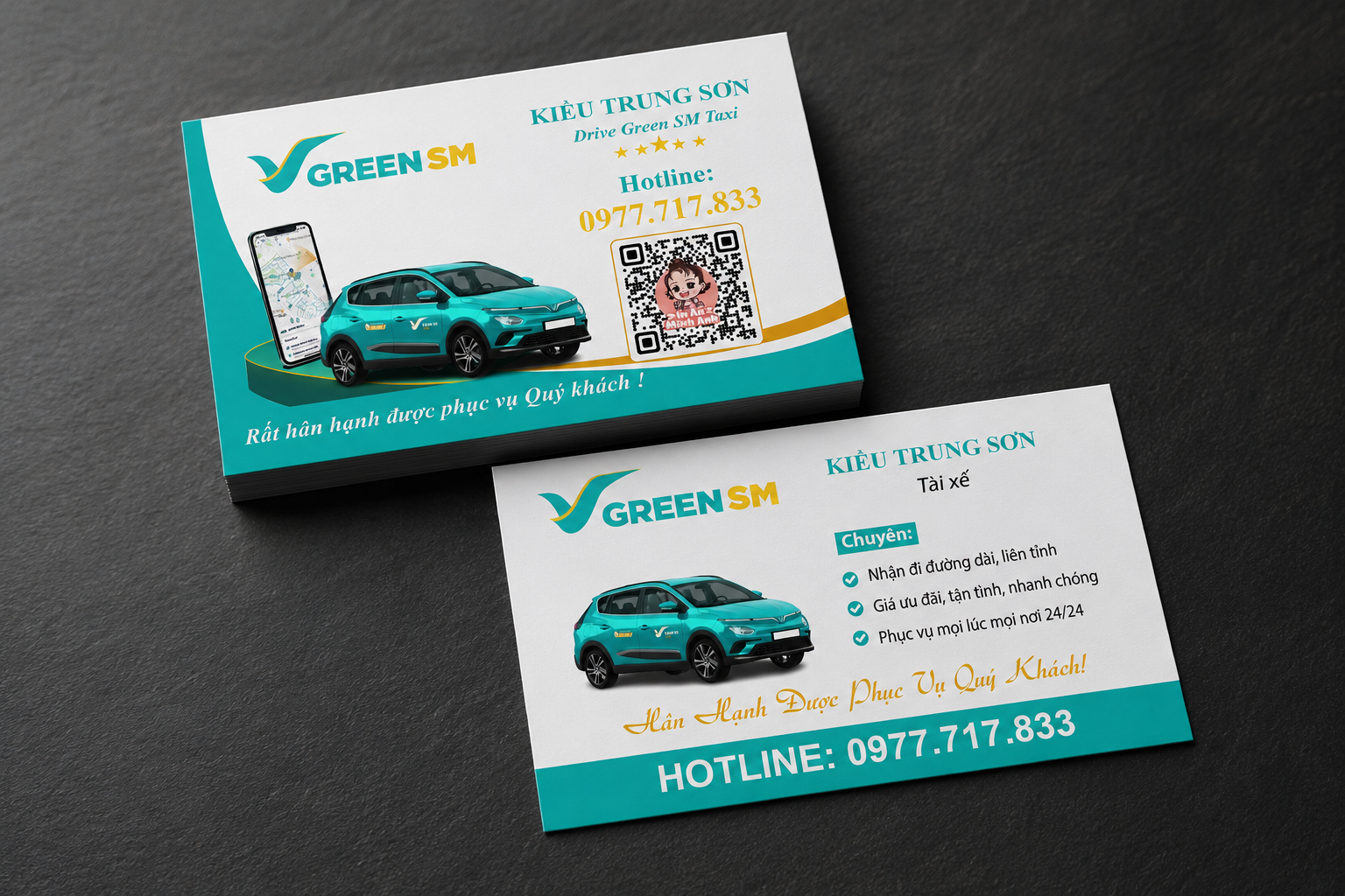 500 Name Card Taxi Xanh SM – Thiết Kế Riêng Cho Tài Xế Taxi Điện Thân Thiện Môi Trường