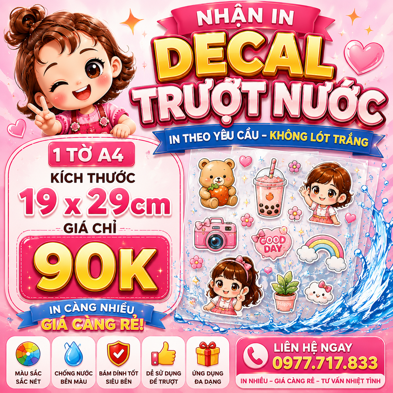 In Decal Trượt Nước A4 19x29cm Giá 90K | In Ấn Minh Anh