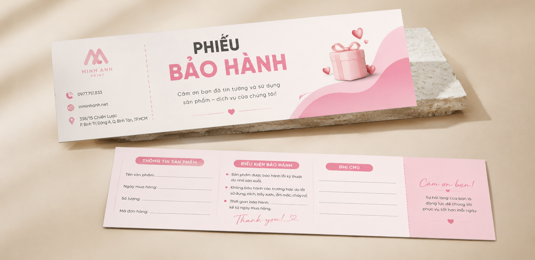 100 PHIẾU BẢO HÀNH KT 5.5x18cm