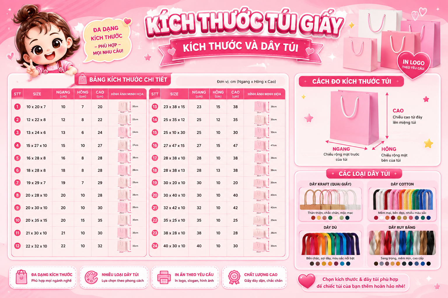 Túi Giấy In Logo Theo Yêu Cầu – Đa Dạng Kích Thước, Quai Túi Đẹp