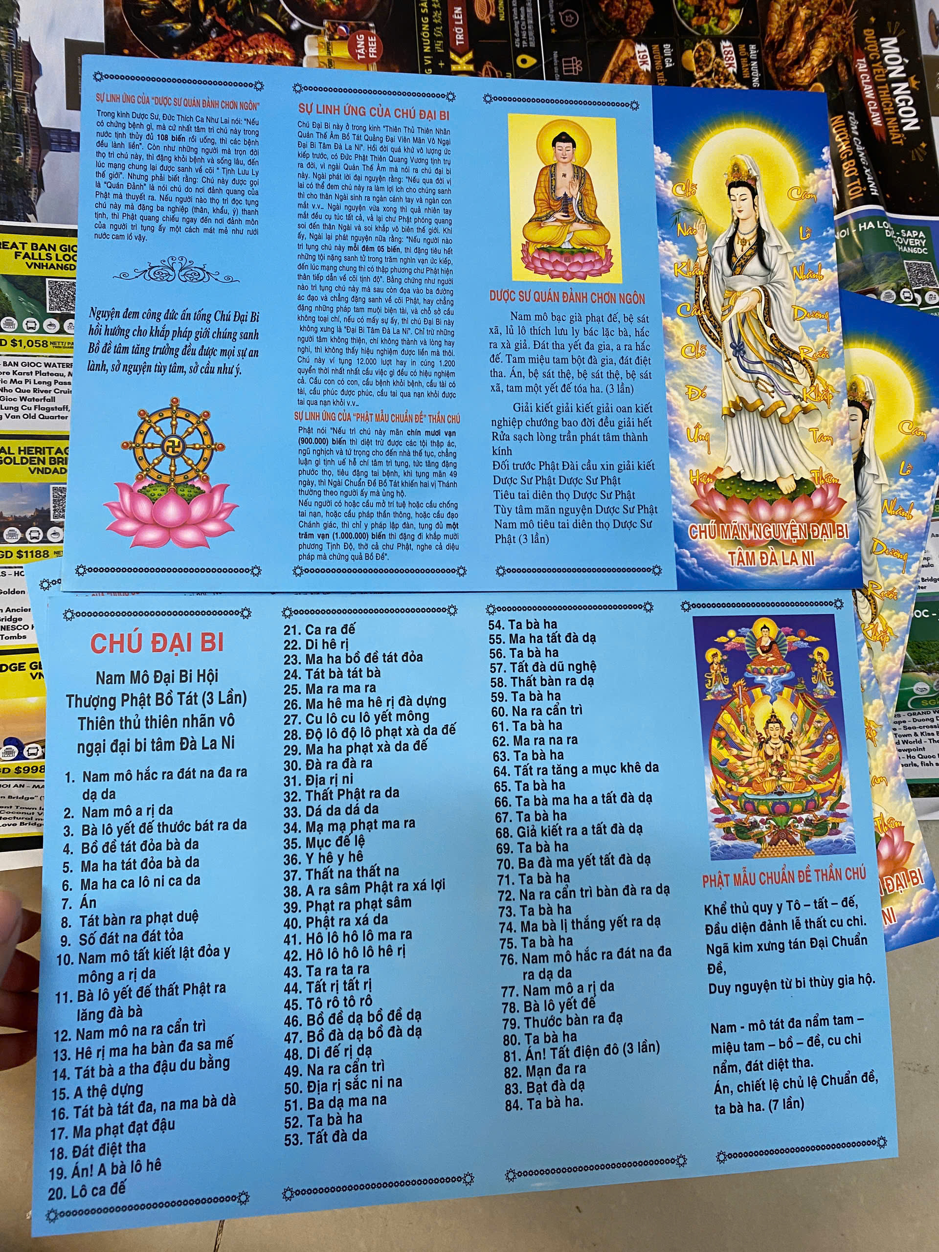 Tờ Chú Đại Bi, Chú Dược Sư, Phật Mẫu Chuẩn Đề Kích Thước A4